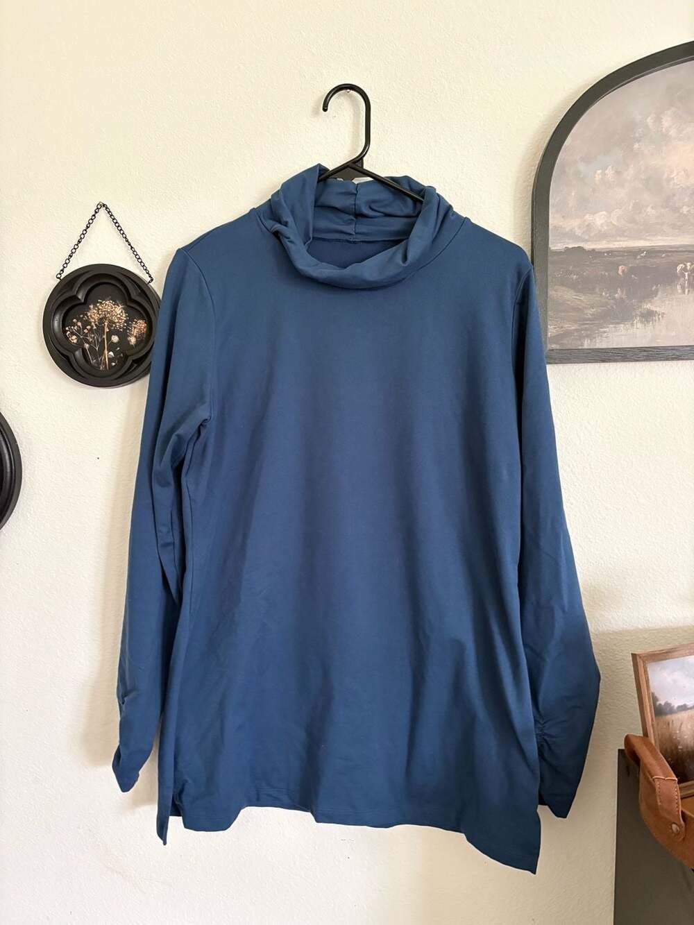 Zuda Cowl Neck Long Sleeve Top Blue